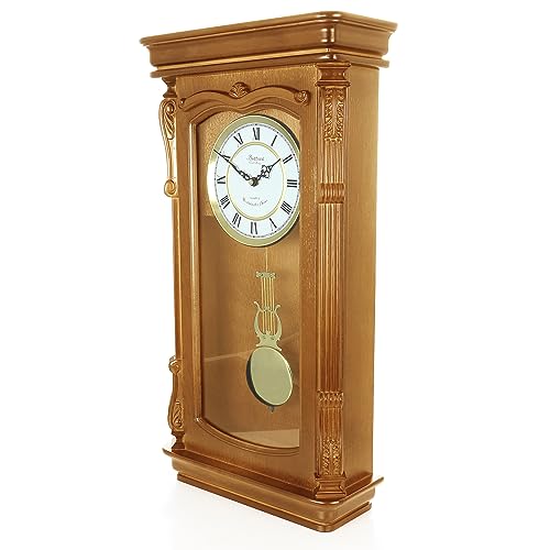 Bedford Clock Collection Golden Oak Chiming Pendulum Wall Clock