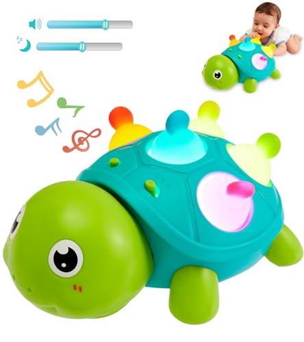 Musical Crawling Turtle Baby Toy for 6-12-18 Months Light-Up Tummy Time Sensory Montessori Early Learning & Motor Skill Toy for Infants Christmas or Birthday Gift for 1 2 3 Year Old Boys Girls