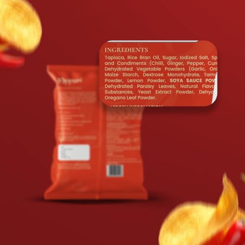Image of Upperi Peri Peri Kerala Tapioca Chips | 70g | Kerala Kappa Chips | Fiery Peri Peri | Rice Bran Oil Fried | Zero Trans Fat | Lower Fat | NABL Certified | Vegetarian
