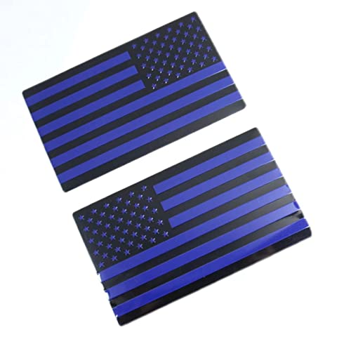 Image of Black Metal Flag Emblem for Cars Trucks 2pcs Forward and Reverse Set (5 inchx3 inch) (Black Blue)