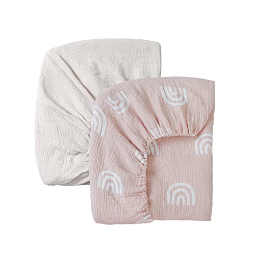 Meracorallo Muslin Fitted Crib Sheets, 2 Pack Soft Breathable Cotton Baby Crib Sheet, Boho Neutral Crib Sheet For Standard Crib And Toddler Mattress 28"X52" (Rainbow & Fog) #TOP7