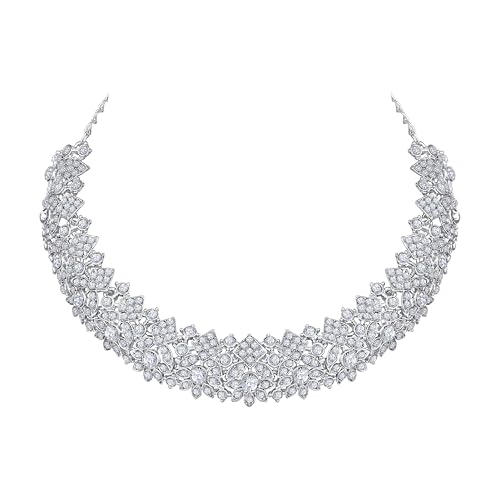 Image of Atasi International Silver Plated White Crystals American Diamonds Stylish Necklace Set with Earrings and Maang Tikka for Women and Girls | Stylish Jewellery for Party, Wedding and Festive Occasions (R6156)