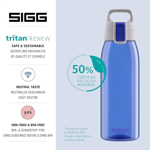 Sigg - Tritan Trinkflasche - Total Color ONE Blue - Für Kohlensäurehaltige Getränke Geeignet - Spülmaschinenfest - Auslaufsicher - Leicht - BPA-frei - Blau - 1L 3