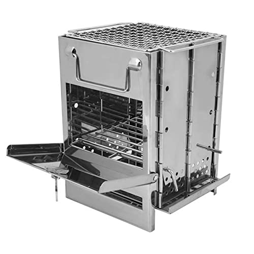 Parrillas Estufas para exteriores Estufa de leña plegable integrada Parrilla para barbacoa para acampar enchufe de acero inoxidable tipo Pin estufa de madera portátil