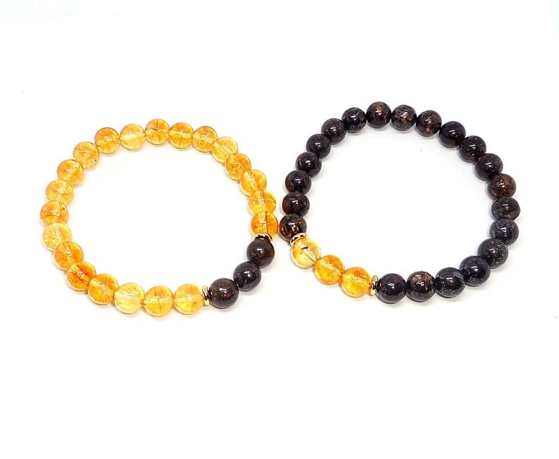 Bracelet citrine bronzite 8mm bijou couple relation à distance - 2