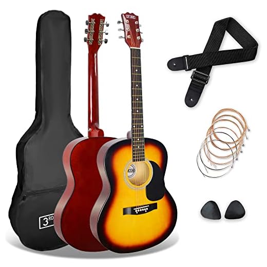 3rd Avenue Pack de guitarra acústica de tamaño estándar 4/4 con cuerdas de acero para principiantes de 3rd Avenue, funda de transporte, púas y cuerdas de repuesto, Sunburst