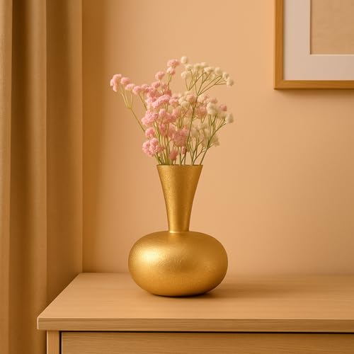 Image of Market99 Metal Flower Vase|Golden Surahi Shape Decorative Holder with Crackle Design & Matte Texture|Ideal for Living Room, Shelf, Tabletop, Office & Housewarming Gift|Classic touch meets modern flair