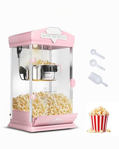 Image of 8 Oz Popcorn Machine, Tabletop Popcorn Maker, Countertop Pop Corn Machine Makes Up to 32 Cups, Movie Theater Popcorn Popper Machine with Stainless-Steel Kettle for Home Family, Pink
