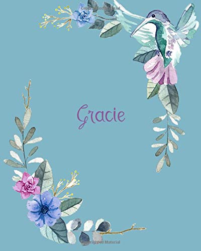Gracie: 110 Pages 8x10 Inches Classic Blossom Blue Design with Lettering Name for Journal, Composition, Notebook and Self List, Gracie