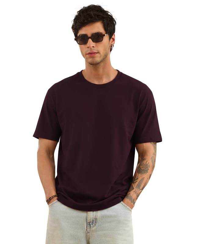 Image of Sleepynuts Men's Everyday Wear Crew Neck Regular Fit T-Shirt | Half Sleeve Solid Plain Casual T-Shirt for Men | Soft Breathable Fabric |