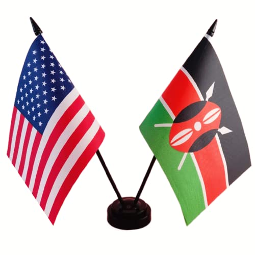 Us American & Kenya Friendship Table Flag, Flags For Room Display, American &Kenya Desk Flag, American & Kenya Twin Desk Flag Set-Miniature American & Kenya Desktop Flag #TOP18