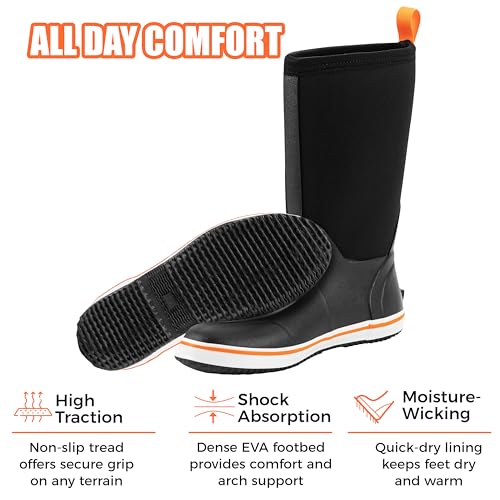 Ubon Rubber Rain Boots for Men Mid Calf Waterproof Fishing Garden Work Deck Boots Non Slip2
