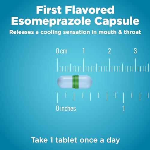 Image of Amazon Basic Care Esomeprazole Magnesium Delayed-Release Capsules 20 mg, Acid Reducer, Treats Frequent Heartburn, Cool Mint Flavor, 24 Hour Heartburn Medicine, 14 Count