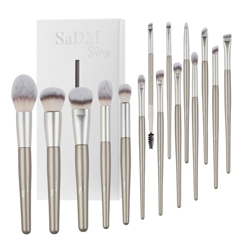 Juego de 15 brochas de maquillaje veganas para base, correctores, colorete, sombra de ojos, delineador, polvo, resaltador, mezcla de brochas para la cara