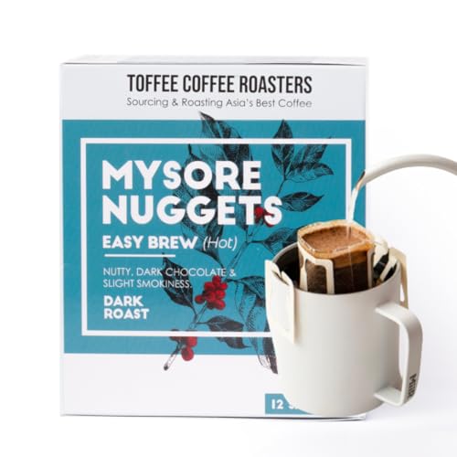 Image of Toffee Coffee Roasters | Easy Brew (Hot Brew) Coffee | Mysore Nuggets | Pack of 24 | No Equipment Required | Easy to Brew Pour Over Coffee | Dark Roast | Notes: Dark Chocolaty, Nutty & Woody