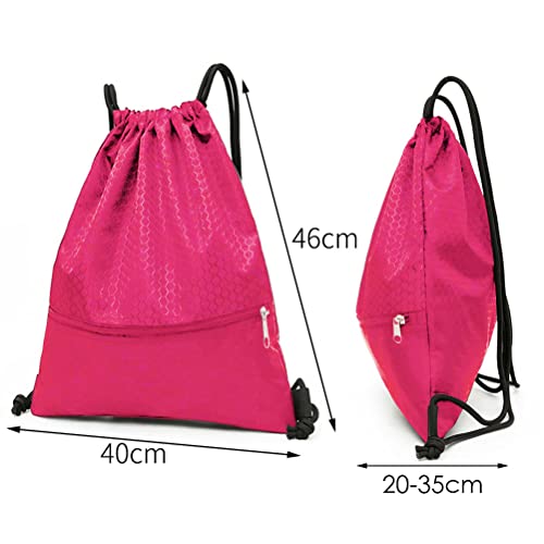 Image of Drawstring Backpack Bag, Waterproof Draw String Back Sack with Zip Pocket, Gym Drawstring Bags Swim Bag for Men Women