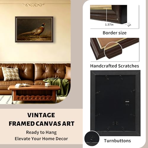 Image of Antique Framed Pheasant Canvas Wall Art, Vintage Bird Portrait Oil Painting Canvas Prints, Traditional Farm Wall Decor Pictures for Living Room Bedroom Office