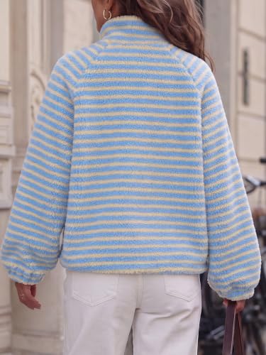 Fisoew Womens Fleece Jacket Zip Up Fuzzy Oversized Sherpa Striped Coat - image 5