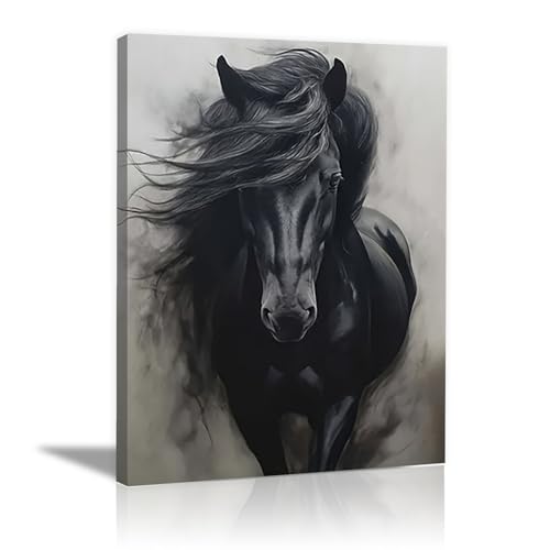 Cuadros modernos para baño con diseño de caballo negro en lienzo de 20x30cm enmarcado