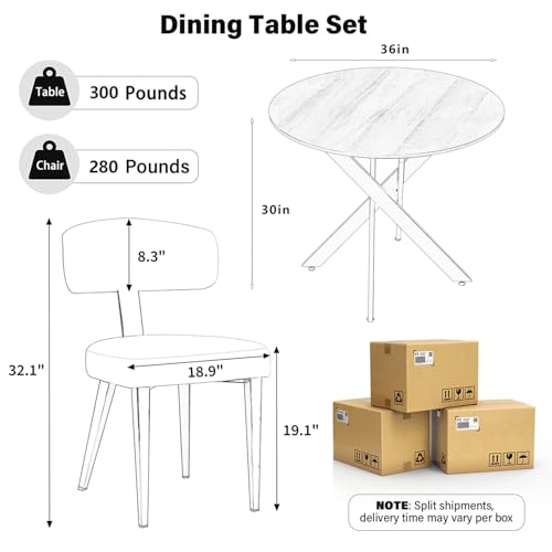 Image of Wood Dining Table Set for 4, 36 inch Round Kitchen Table with 4 Faux Leather Dining Chairs, MDF Tabletop with Metal Legs, Ergonomic Dining Chair with Metal Legs(Black Table with Black Chairs)