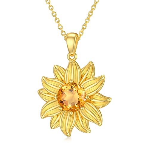 Sunflower Necklaces for Women 925 Sterling Silver You're My Sunshine Sunflower Pendant Natural/Created Birthstone Gemstone Jewelry Gifts for Mother
