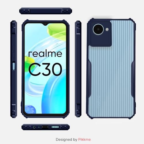 Image of Pikkme Realme C30 Back Cover | Crystal Clear Transparent Back | Ultra Hybrid | Full Camera Protection | Raised Edge | Bumper Back Case (Blue)