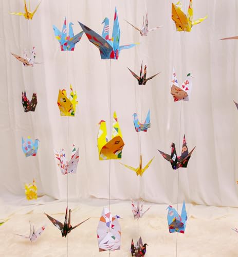 Image of Colorful Geometry Crane Paper Hanging Garlands(3stringsX 5.2ft),Balloon Tree House Alphabet Origami Birds Streamers for Baby Shower Birthday Party Supplies Girl Bedroom Garden Classroom Decor