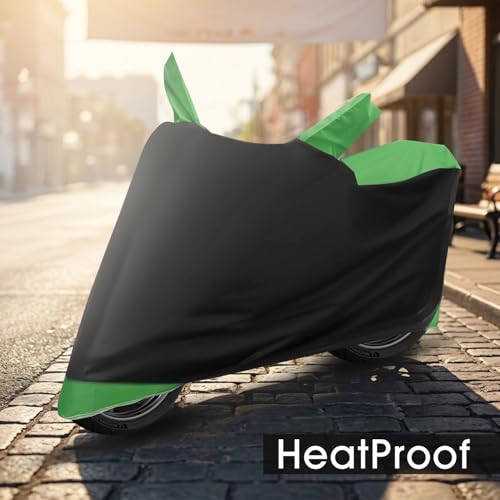Image of Auto Hub Bike Cover Compatible with Bajaj Dominar 400 with Mirror Pocket, Dustproof, Heat Resistant, Triple Stitched, Dominar 400 Bike Cover- Black, Green