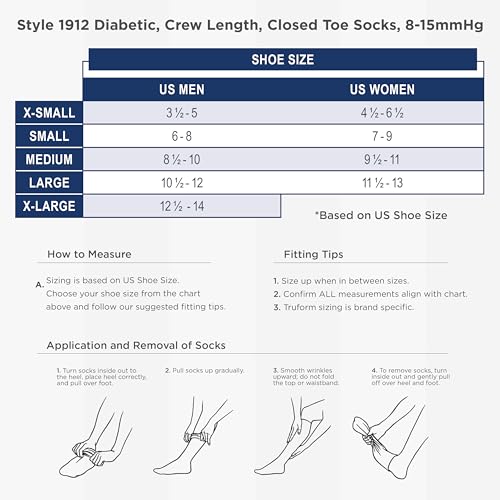 Image of Truform Medical Compression Socks for Men and Women, 8-15 mmHg Crew Length to Mid-Calf, White, X-Small