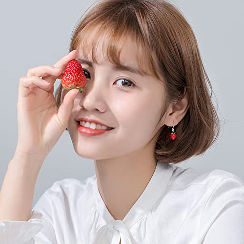 Cute CZ Strawberry 925 Sterling Silver Small Dangle Drop Earrings for Women Teen Girls Dainty Lovely Red Cubic Zirconia Fruit Short Dangling Hanging Hypoallergenic for Sensitive Ear Fashion Jewelry Gifts Her Daughter Bff Birthday Valentine's Day4