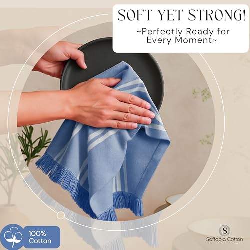 Image of Stripe Kitchen Dish Towels 4 Pack, 16x26 Inches, 100% Cotton Tea Towels, Quick Dry Wash Rags, Reusable and Washable Dishcloths, Absorbent Hand Towel for Everyday Use - Sky Blue