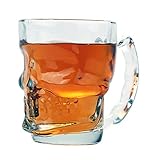 Ebros Gift Day of The Dead Grinning Skull Cranium Shaped Drinking Glass Mug With Bone Handle Coffee Beverage Cup 13 oz Ossuary Macabre Skulls Mugs