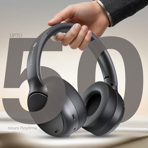 Image of Portronics Muffs M8 ANC Wireless Over Ear Headphones with Upto 50 Hours Playtime, Foldable Design, Powerful Bass, 40mm Dynamic Driver, HD Mic, Low Latency,BT 5.4v, Type C Fast Charging (Black)