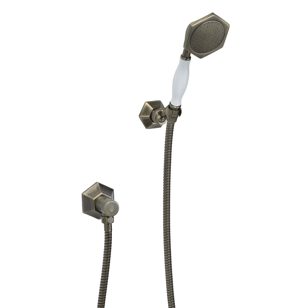 Milano Earlham Aged Gold Art Deco Telephone Style Hand Shower Handset Outlet Elbow Wall Bracket