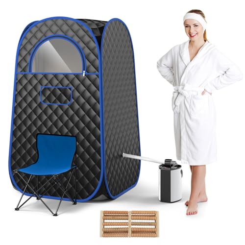 COSTWAY Portable Steam Sauna, Full-Body Personal Sauna Tent w/ 3L Steam Generator, Foldable Chair, Foot Massager, Timer, Remote Control, Indoor Pop-up Sauna Tent for Home Spa Relaxation (Black)