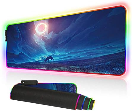 RGB Large Gaming Mouse Pad - 10 Light Modes Oversized Glowing Led Extended Mousepad, High Speed Tracking Surface Non-Slip Rubber Base (80x30 RGBhei)