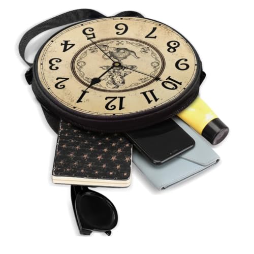 Image of Women Novelty Round Clock Shape Zippered Clock Purses for Women Tote Handbag Shoulder Bag, Gift for Mom Girlfriend