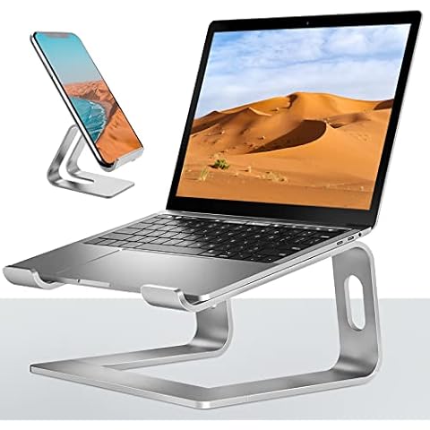 VECOFO Laptop Stand for Desk，Aluminum Laptop Riser for All Laptop Stands 10-17 inches,Include A Cell Phone Stand(Silver) Cover