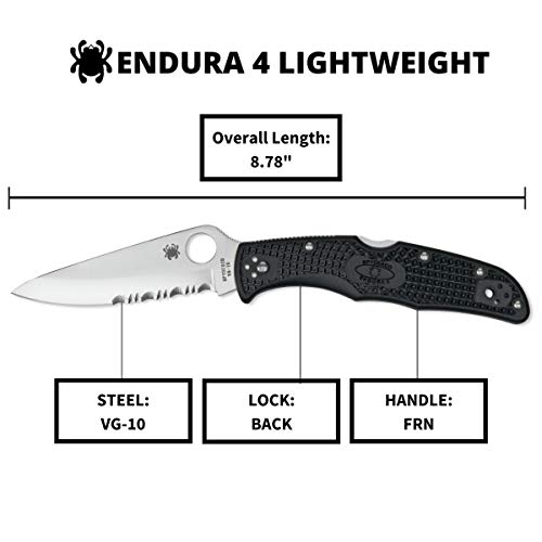 Spyderco Endura 4 Folding Pocket Knife with 3.8" VG-10 Steel Blade and FRN Handle - EDC Knife for Men and Women, Perfect for Hunting, Tactical, Camping, Survival, Hiking - CombinationEdge - C10PSBK - Image 5