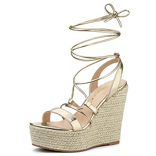 Espadrilles compensées à lacets Allegra K fini les pieds fatigués en talons or 40.5