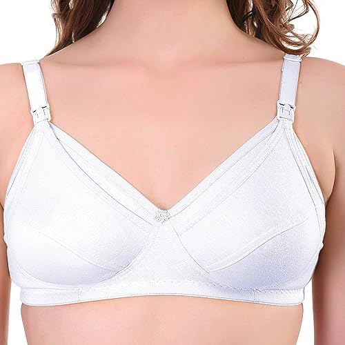 Image of Women Maternity Non Padded Bra - Made of Pure Cotton Full Coverage Non Wired Seamless Pushup Soft Cup for T-Shirt Saree Dress Sports Garment for Daily Use Everyday