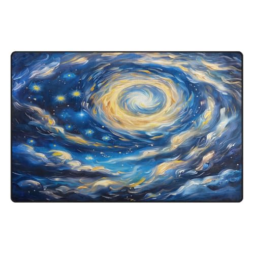 Soft Rug Nebula Vortex Blue White Yellow Mat for Entryway