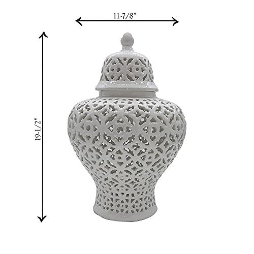 Galt International 19.5” Lattice Ginger Jar With Lid - Home Decor With Intricate Mediterranean Inspired Lattice Work - Living Room And Kitchen Decoration - 19.5” (White) #TOP1
