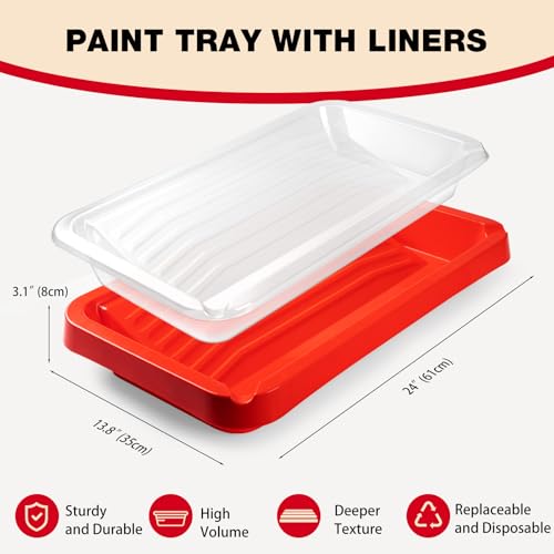 Mister Rui 18 Inch Paint Roller Kit with 4FT Extension Pole, 14 Piece Paint Set for Large Walls and Ceilings, Heavy-Duty Tray with 3 Liners, Low-Lint Microfiber Covers, Brush, Tape and Drop Cloth - Image 6