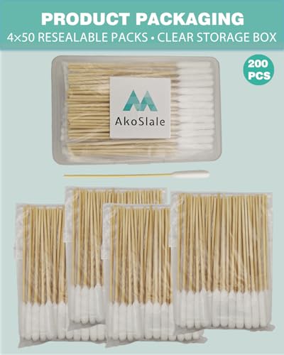 Image of Dog Ear Cleaning Swabs 200 Count - 6 Inch Extra Long Bamboo Cotton Swabs for Dogs & Cats, Large Lint-Free Cotton Tipped Applicators for Ear Wax Removal, Tear Stains & Grooming