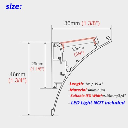 Perfil de canal LED de aluminio para iluminación indirecta y molduras de 6,5m 3