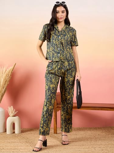 Image of Modeve Women Shirt Pant Navy Abstract Print Co-Ord Set