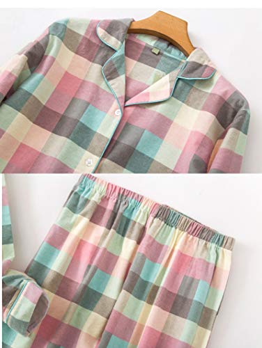CHUNG Women Flannel Pajamas Set Brushed Cotton Button Tops Pants S-XL Sleepwear Loungewear Cozy Warm Winter3