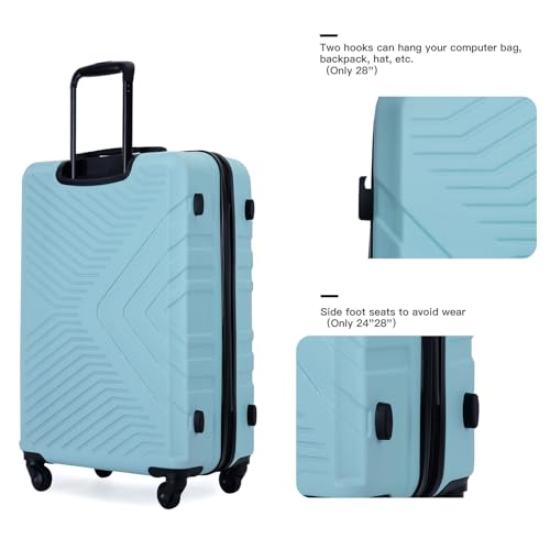3 Piece Luggage Sets Lightweight Suitcase with 2 Hooks,Spinner Wheels & TSA Lock,for Travel & Business(20"/24"/28"). (Green)3