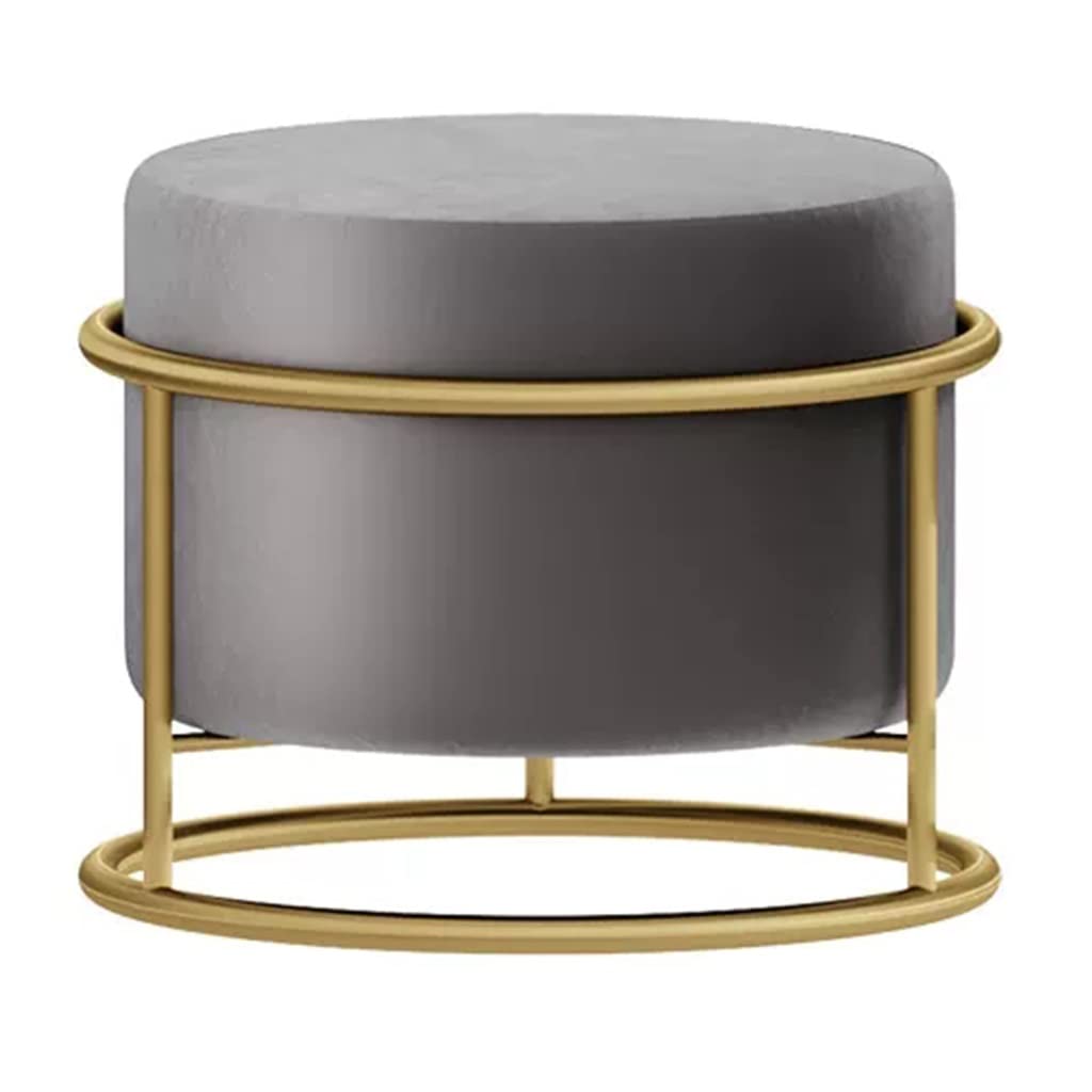 Tabouret rond en velours gris avec pieds en métal pour salon et bureau
